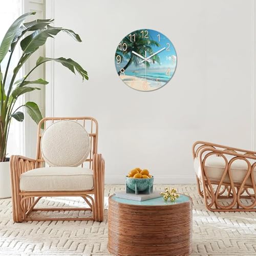 XFM 16 Inch Blue Beach Tropical Palm Tree Wall Clock - Image 3