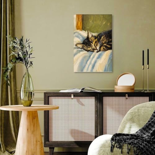 Cat Poster Sleeping Cat Oil Painting Cozy Vintage Canvas Wall Art - Image 7