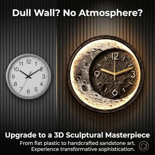 Modern 3D LED Sandstone Wall Clock, Moon Sculpture Wall Decor - Image 2