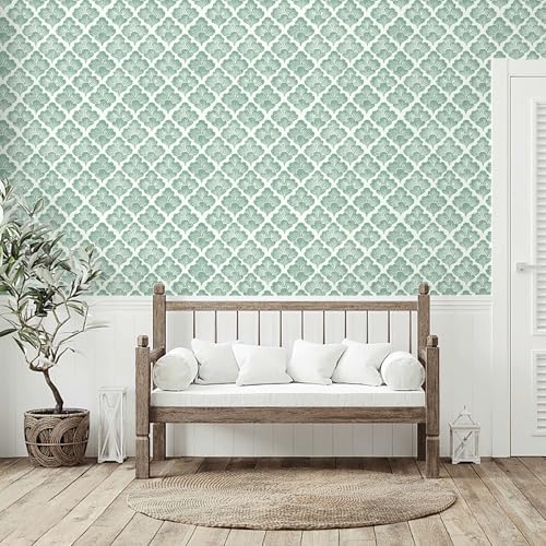 Hopepak 17.3"x394" Floral Peel and Stick Wallpaper Light Green Wallpaper Modern - Image 5