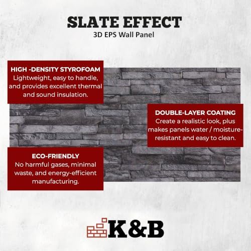 K&B Panels 3D Wall Panels, Slate Effect Styrofoam Wall Panelling Kit, - Image 5