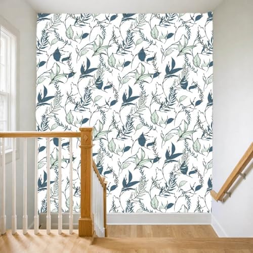 Sage Green and Blue Leaf Peel and Stick Wallpaper 17.7in x 88.5in - Image 6