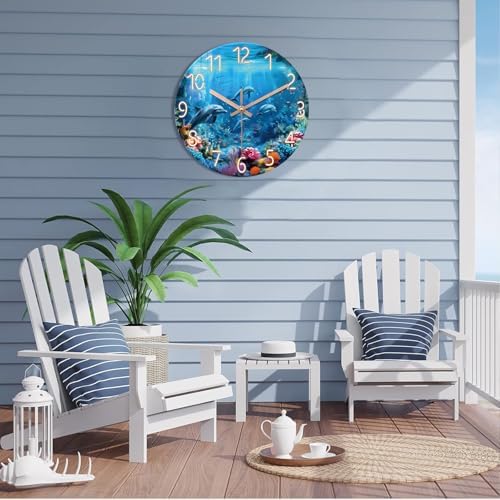 XFM Silent Beach Wall Clocks Battery Operated 16 Inch Blue Dolphin - Image 3