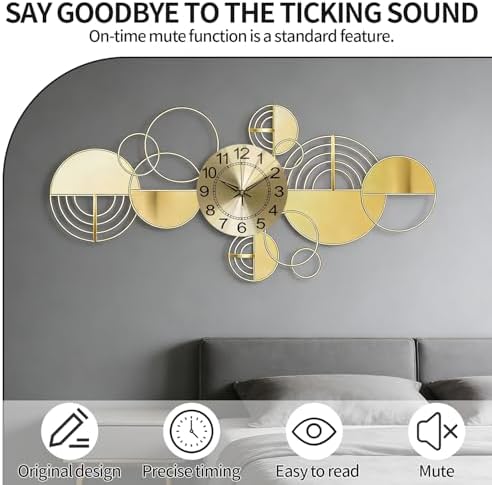 Modern Large Wall Clock Metal Decorative Clock, 3D Creative Wall Art Silent Non - Image 4
