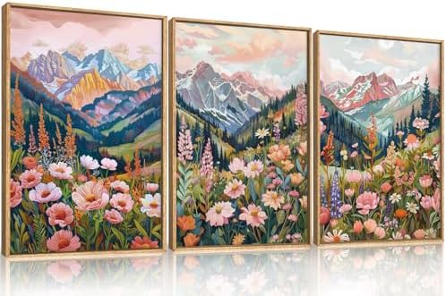Boho Vibrant Mountain Wildflower Framed Canvas Wall Art Set- 24"x36"x3 - Image 5