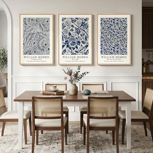 Large Framed William Morris Blue Canvas Wall Art - Image 3
