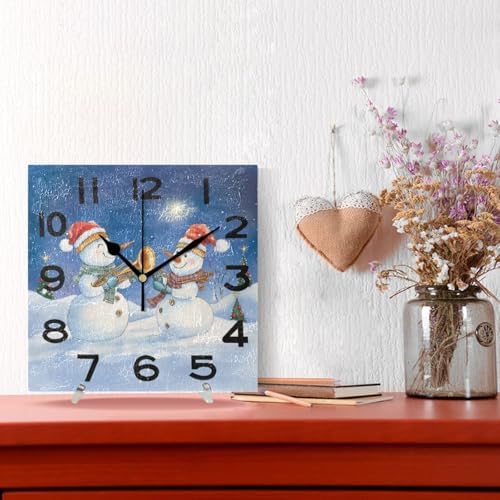 Moderate 8 Inch Square Wall Clock, Happy Snowmen Play Musical Christmas Non - Image 4