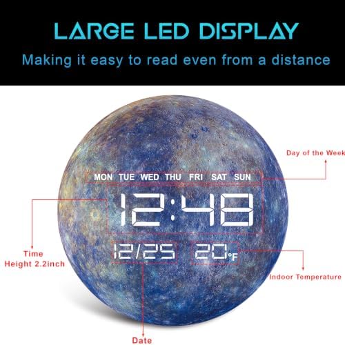 Digital Wall Clock, LED Mercury Design, Temperature Display - Image 3