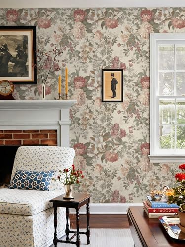 Ismoon Floral Wallpaper Peel and Stick Vintage Beige Contact Paper - Image 4
