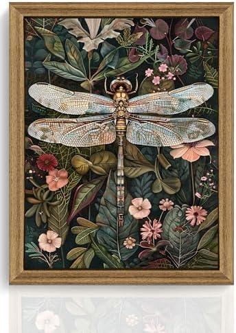 ICHZUMW Framed William Morris Vintage Dragonfly Canvas Wall Art 8x10 In by Unknown