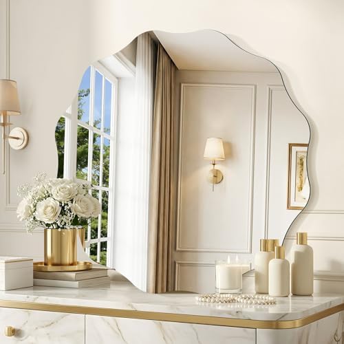 CILIBER Wavy Mirror for Wall, 3mm Tempered Glass Decorative Bathroom Vanity by CILIBER