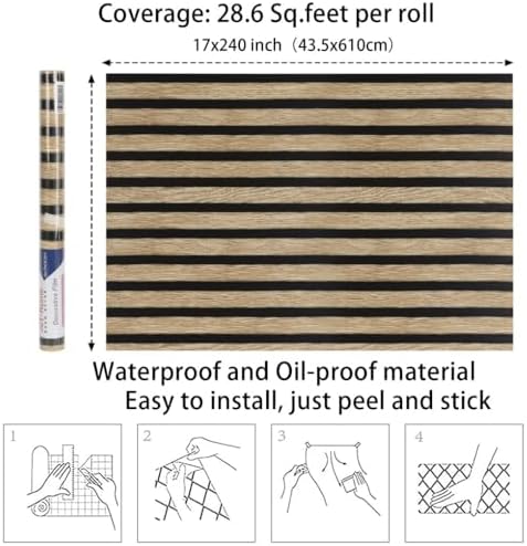 Arthome 17''x240'' Wood Slat Wallpaper, Peel and Stick Self Adhesive Wood - Image 7
