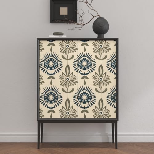 BOKEBEVE Boho Floral Peel and Stick Wallpaper Beige Blue 17.5 x 393.5In - Image 6
