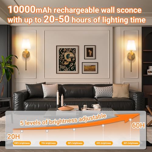 Nekhung Battery Operated Wall Sconce, Peel and Stick Sconces Set of 2 - Image 6