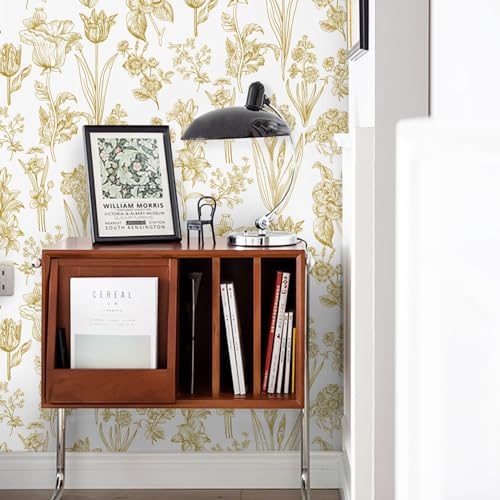 Dimoon 236"x17.3" Floral Wallpaper Peel and Stick Flowers Golden White Contact - Image 3