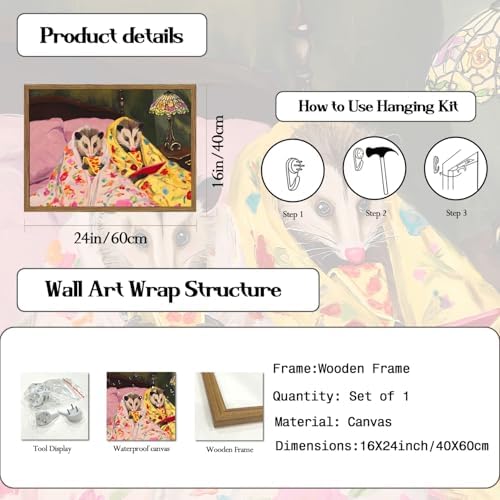 Funny Opossum Wall Art, Whimsical Animal Wall Decor Painting Cute Possum Eating - Image 4