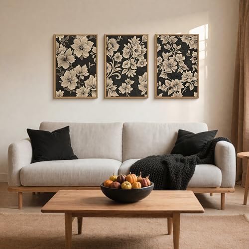 Large Vintage Floral Framed Canvas Wall Art Set, Mid Century Modern Flower Wall - Image 2