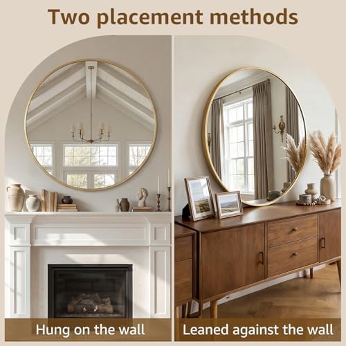 DUMOS 30 Inch Round Wall Mirror, Bathroom Mirrors - Image 4