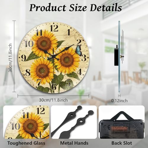 peacoblue Sunflower Wall Clocks Battery Operated - Image 2