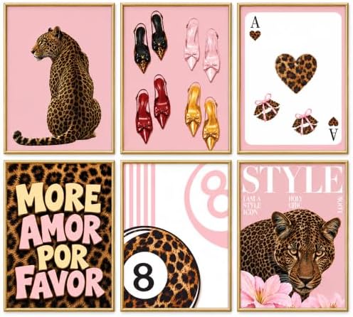 6pcs Pink Cheetah Wall Art Decor by EmotionalUplifting