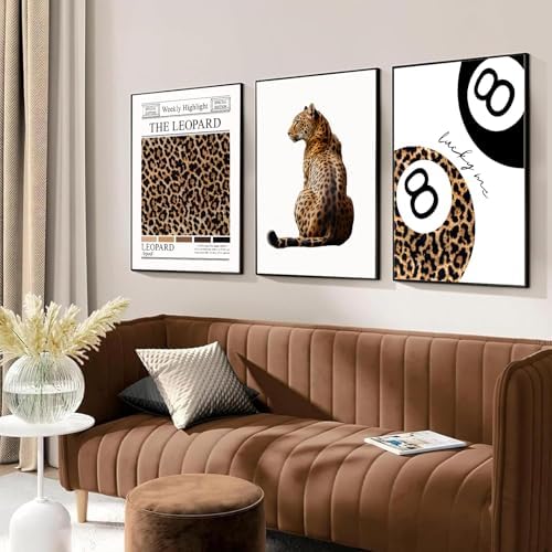 Trendy Leopard Wall Art Set of 3 Funky Lucky 8 Ball Posters Prints Preppy Room - Image 2