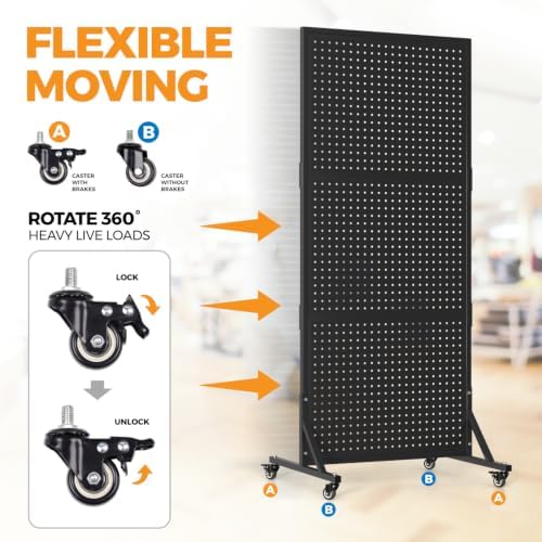 2 Pack 2x5ft Metal Pegboard Display Stand w/ Wheels & 60 Hooks - Image 2