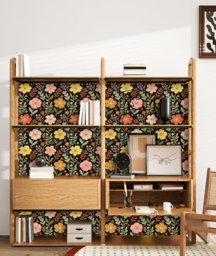 ILHIIOR Black/Orange Floral Peel and Stick Wallpaper 17.5 x 118 Inches - Image 5