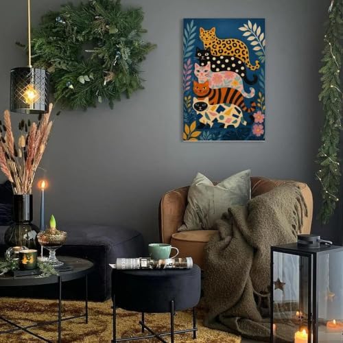 Colorful Cats Poster Whimsical Feline Animal Canvas Wall Art - Image 2