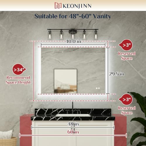 Keonjinn 40 x 30 Inch Backlit Mirror, Bathroom Mirror - Image 5