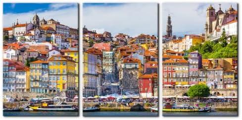 Pacimo 3 Piece Wall Art Portugal Cityscape Framed Wall Decor Old Town Skyline by Pacimo