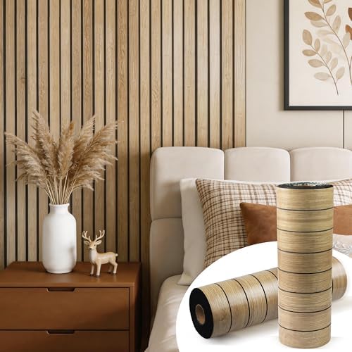 Wood Grain 2 x 15.8"W x 236"L Peel and Stick Wall Panels, 3D Soundproof Oak by Labeumela