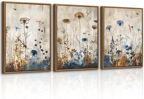 WENGTIAO 3 Pcs Vintage Framed Canvas Wall Art Prints Nature Flowers 16"x24" by WENGTIAO