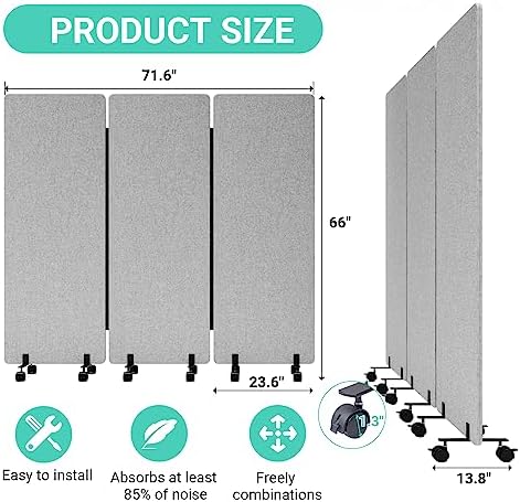 66in 3 Panel+3 Panel Soundproof Room Divider, Acoustic Office Divider - Image 4