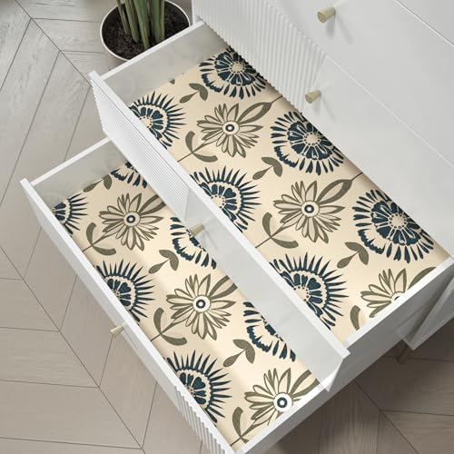BOKEBEVE Boho Floral Peel and Stick Wallpaper Beige Blue 17.5 x 78.5In - Image 3