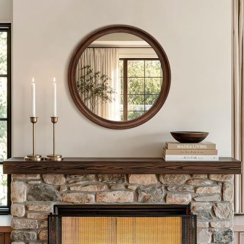 Round Wood Mirror, Walnut Brown - Image 5