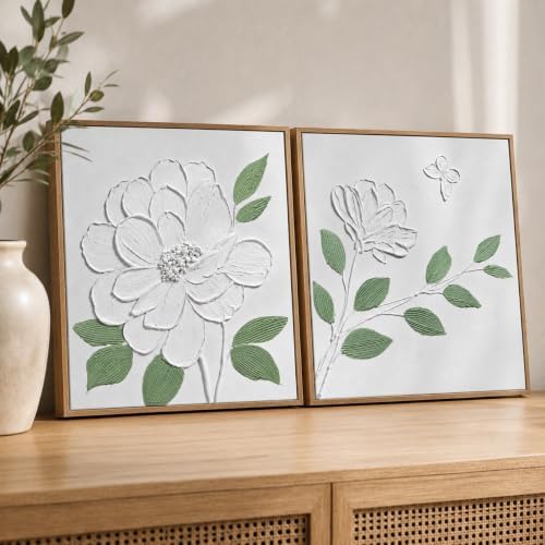 Artiluxy 3D Textured Floral Wall Art Set of 2, 16x16 Framed Botanical Decor by Artiluxy