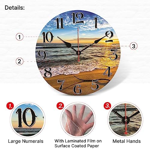 TAHEAT 12 Inch Beach Sea Wall Clock, Modern Nautical Bathroom Decor, Decorative - Image 3
