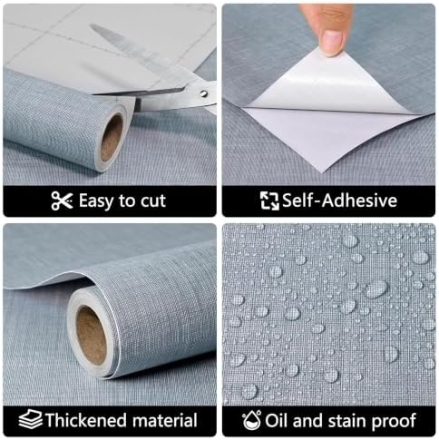 wishFIRE Grasscloth Peel and Stick Wallpaper 15.7"X200" Blue Contact Paper - Image 6