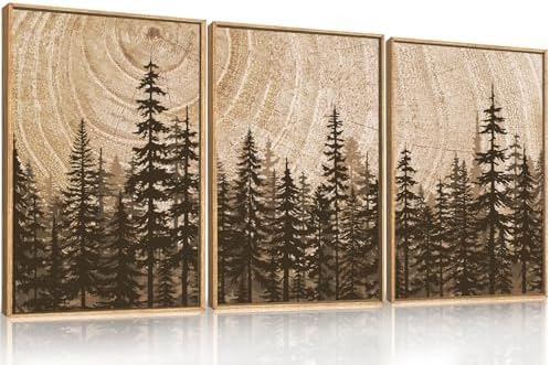 Celestdeco Pine Tree Framed Canvas Wall Art Set, Natural Woodland Landscape - Image 5