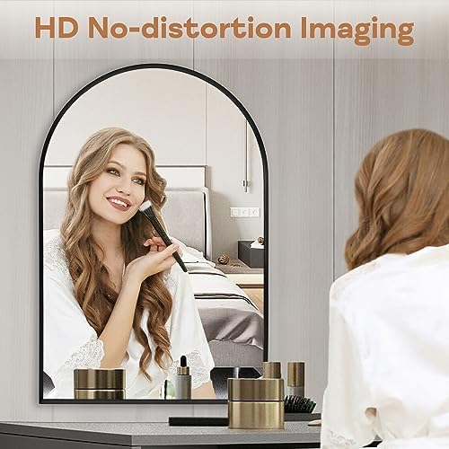 Black Arched Mirror 20x30in, Metal Framed Bathroom Vanity Wall - Image 5
