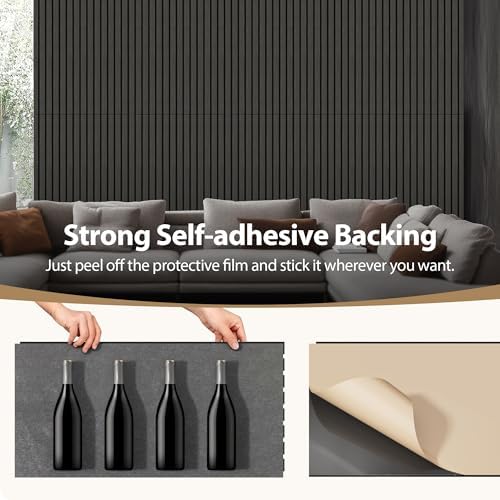 INMOZATA Peel and Stick Acoustic Wood Slat Wall Panels Matte Black - Image 5