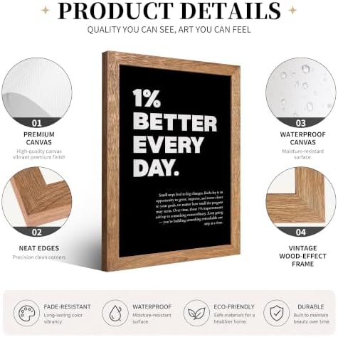 Golden Framed 1% Better Every Day Motivational Canvas Wall Art, Growth Mindset - Image 2