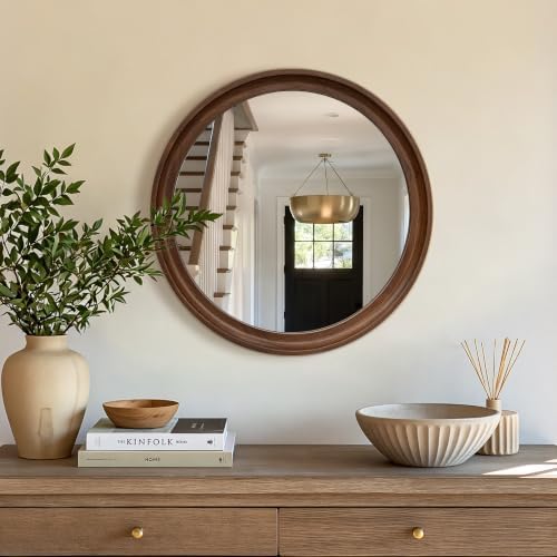 Round Wood Mirror, Walnut Brown - Image 6