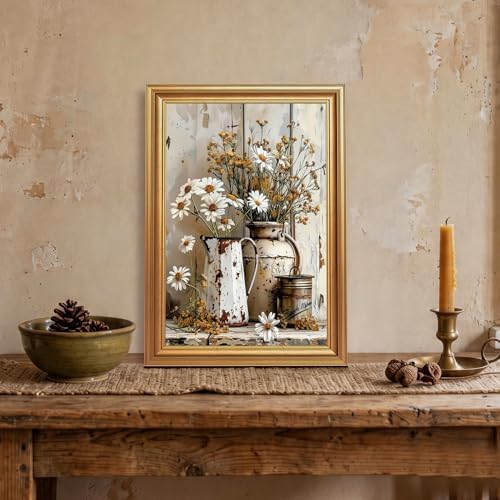 EJPFOGV Rustic Farmhouse Daisy Floral Framed Canvas Wall Art 12x16 inches - Image 4