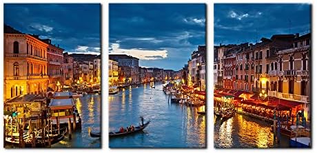 Pacimo 3 Piece Venice Night View Giclee Canvas Prints Wall Art Italy Venice by Pacimo