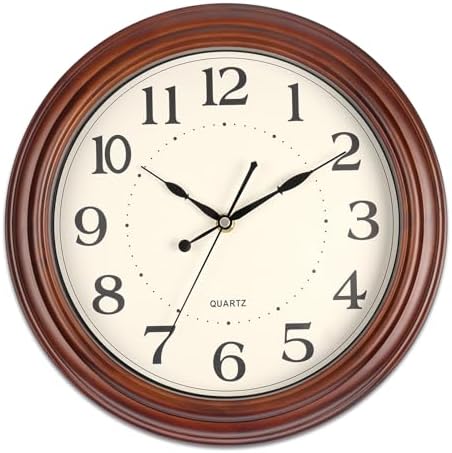12 Inch Wood Wall Clock Retro Wooden Wall Clocks Battery Operated by Vigorwise