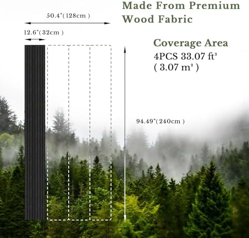 MISSDAY Wood Slat Acoustic Wall Panels, 4 Packs 94.5" x 12.6" Black Soundproof - Image 6