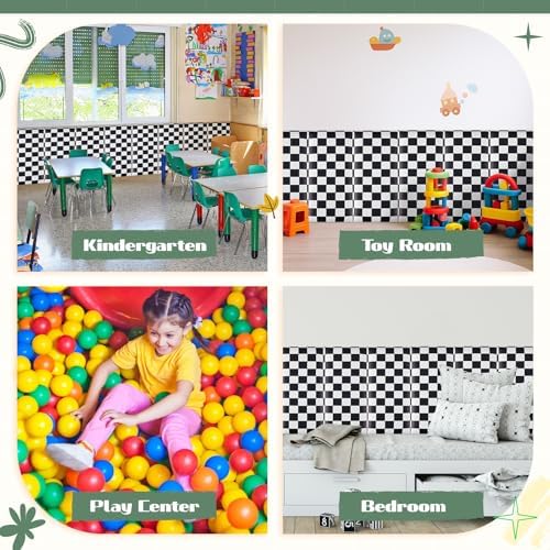 4 Pack Wall Padding Headboard 15.75" x 7.87" x 1.18" Black White Checkered - Image 5