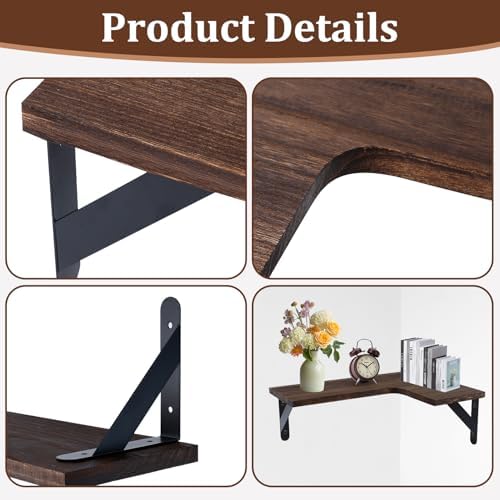 Corner Floating Shelves Set of 5, Rustic Wood Shelves, Dark Brown - Image 5