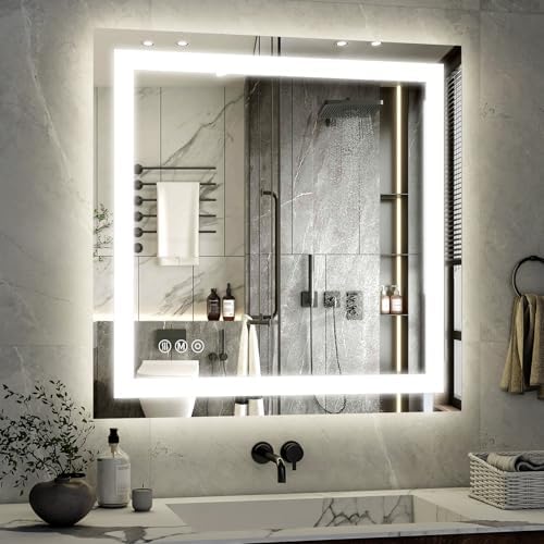 XRAMFY 40"X40" LED Bathroom Mirror, Backlit + Front Lit Wall Mirror - Image 2